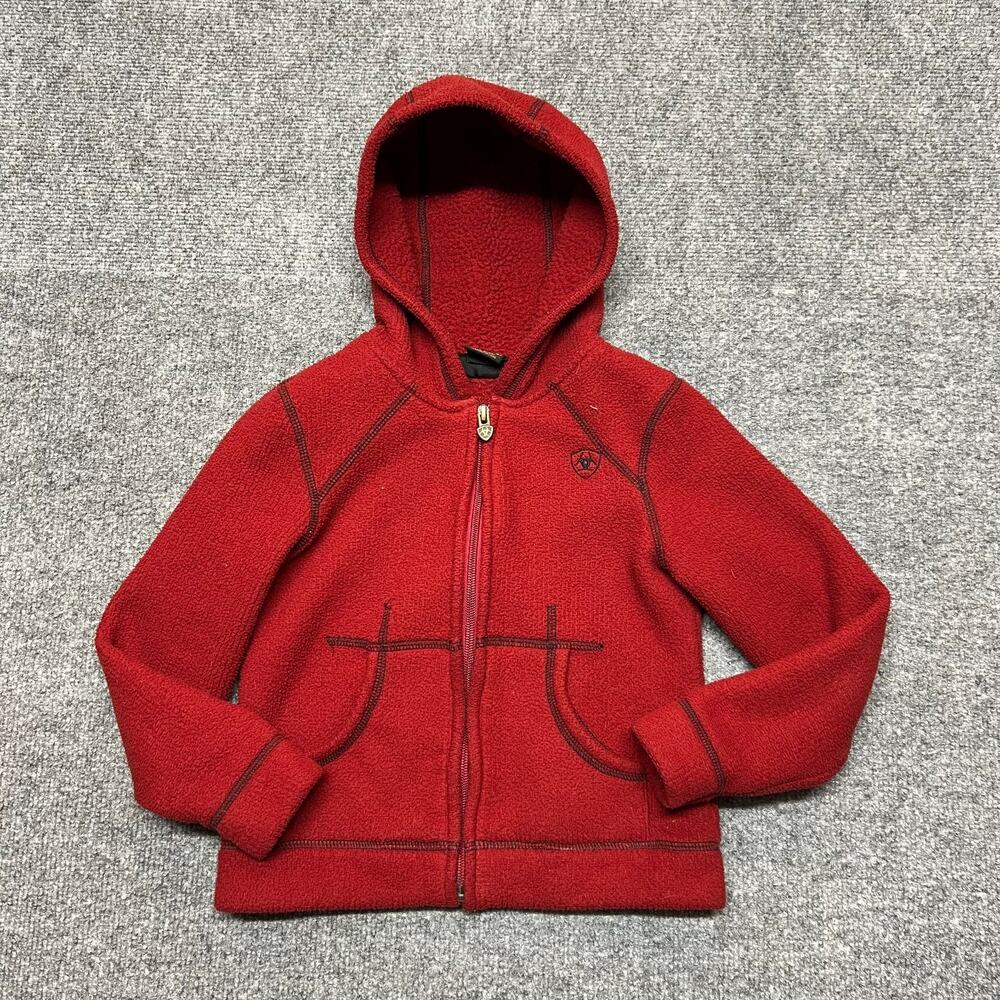 Ariat Red Fleece Full Zip Hooded Sweatshirt Kids XS (6) Jacket